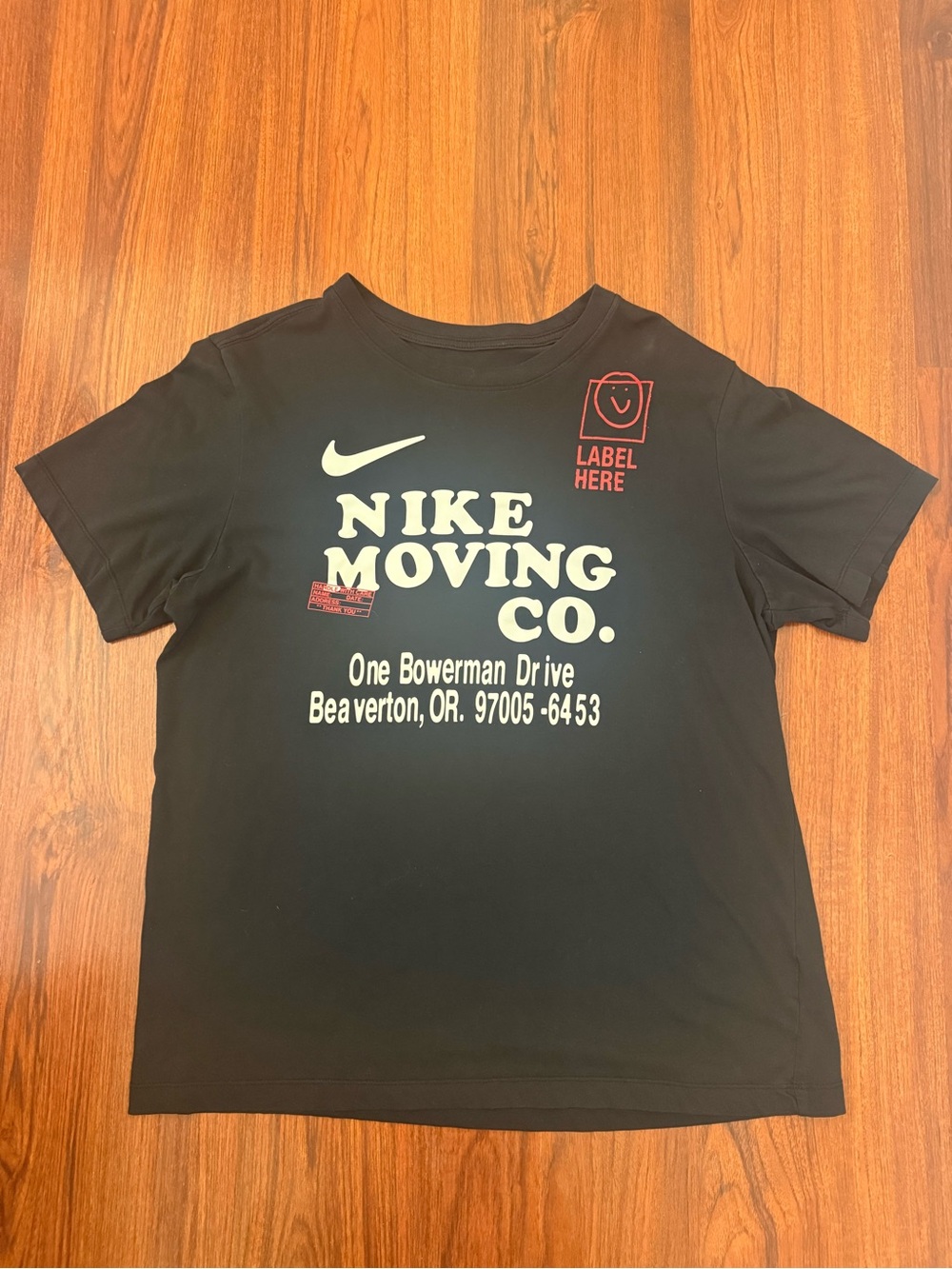 Nike Black Graphic 'Moving Co.' Short Sleeve Tee with White & Red Print
